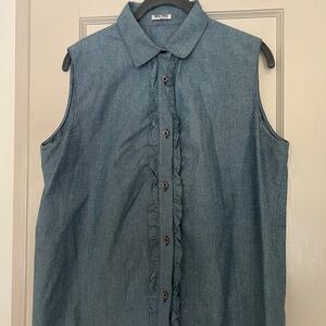 Miu Miu Blue Denim Chambray Sleeveless Top Blouse Shirt